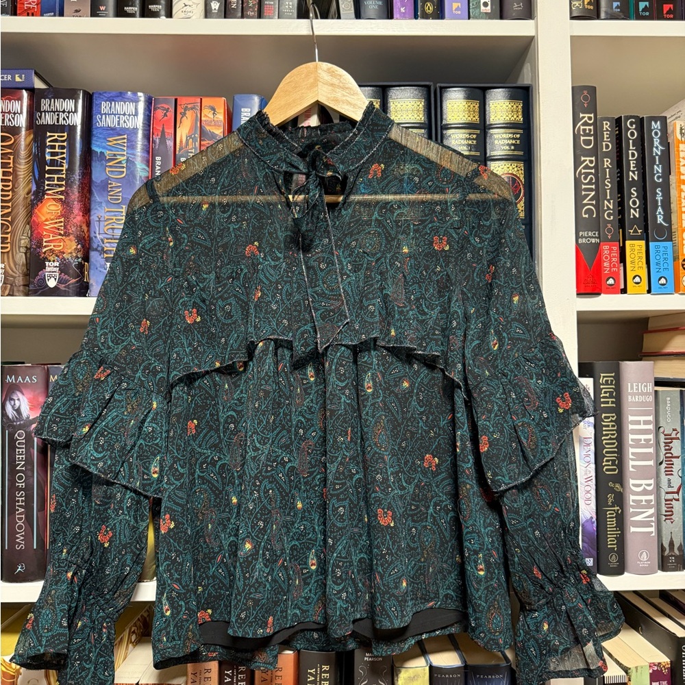Lucky Brand Dark Floral Ruffle Blouse